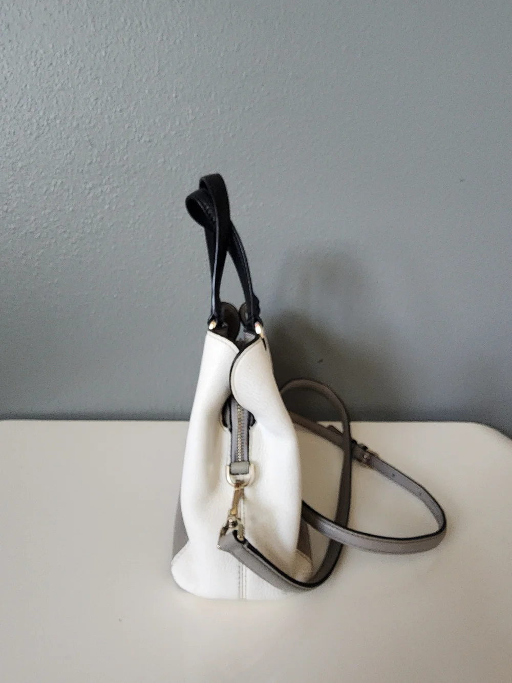 Kate Spade Jackson Medium Triple Compartment Satchel Soft Taupe Pure White Black